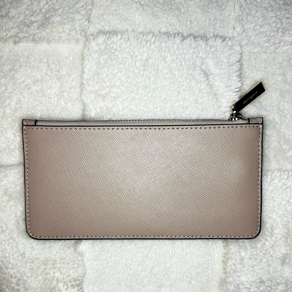 NWOT KATE SPADE Thin Wallet Card Case Gray Tan Leather Minimal Quiet Luxury Norm - Picture 2 of 7